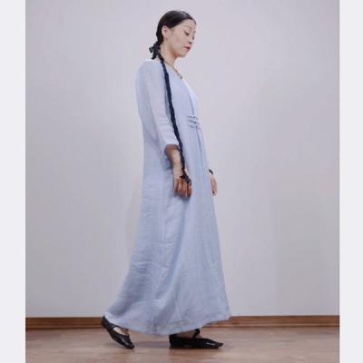 China 160gsm Ready Made Garments Pure Linen Tall Dress Long Sleeve Ankle Length for sale