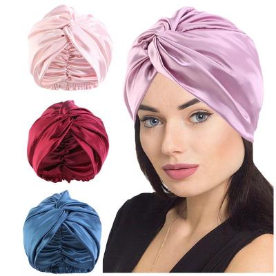 China European and American Style 19/22mm 100% Mulberry Silk Turban Hood Double Layers Customized Hoods Nightcap Silk Hair Wrap for sale