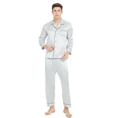 China 100% genuine real pure silk wholesale luxury high quality QUICK DRY pajamas men set two pieces with long sleeve for sale