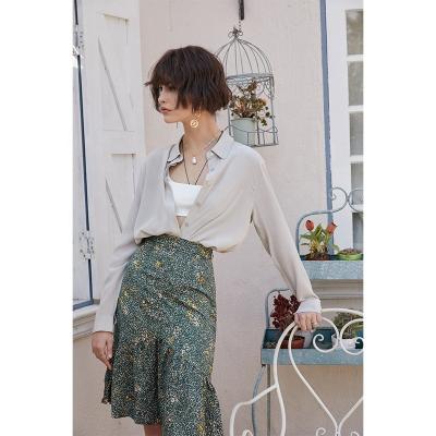 China Breathable French Style Printed Silk Blouse With Long Sleeves for sale