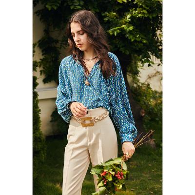 China New Breathable Warm Silk Printed Shirt Office Blouse Collar Blouse for sale