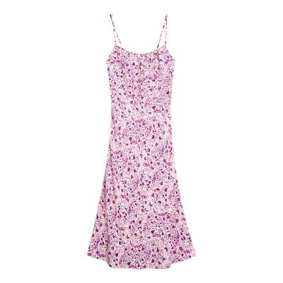 China New Design Breathable Dress Breathable Silk Printed Slip Dress for sale