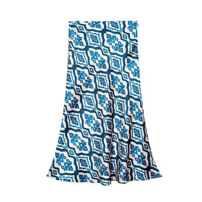 China Summer Simple Design Breathable Street Wear Casual Floral Print Women's Silk Skirts for sale