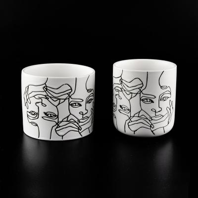 China Home Decoration White Ceramic Pots With Black Printing for sale