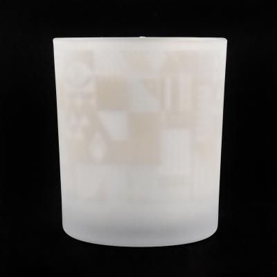 China Home Decoration Frosted White Glass Candle Holder , Decorative Candle Jars for sale