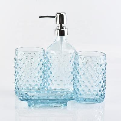 China Sustainable blue glass set of bath accessories, elegant bathroom set for sale