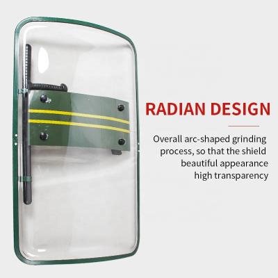 China Anti Riot Protective Equipment Shield Army Green Protective Security PC Handheld Transparent Radian Tactical Military Explosion Proof Shield Te koop