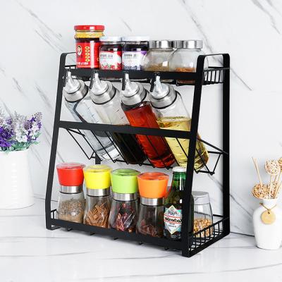 China Pack Black 3 Tier Kitchen Storage Rack Furnishings Seasoning Storage Racks And Racks for sale