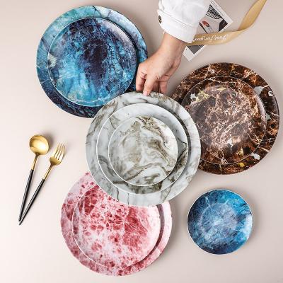 China Nordic Style Hotel Dinnerware Stocked Ceramic Dish Marbled Creative 3 Tiered Dish Ceramic Dish for sale