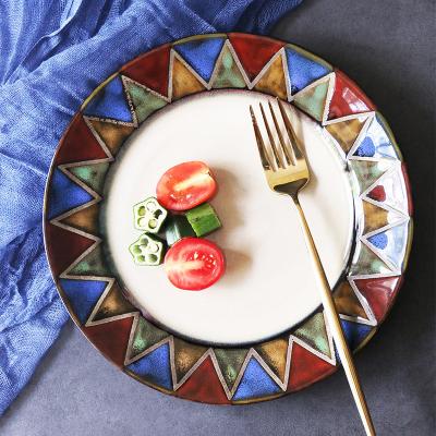 China Japanese retro style creative ceramic dish stocked round dish dessert dishes ceramic tableware for sale