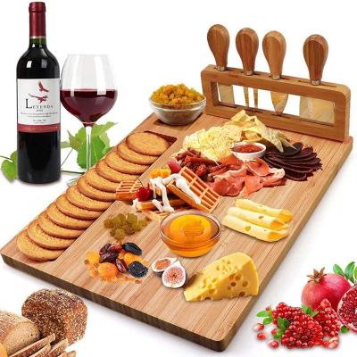 China Easily Cleaned Bamboo Gourmet Cheese Board Dish Knife Steak Board Cheese and Fork Bread Chopper Dish for sale