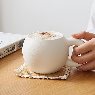 China Netstar Sustainable Large Ear Mug With High Level Appearance Fat Handle Design White Matte Frosted Ceramic Mug for sale