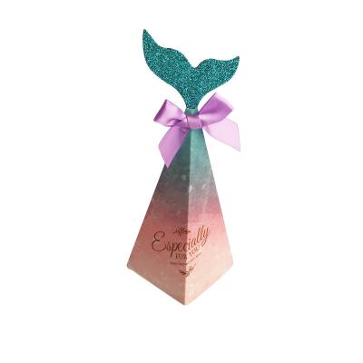 China Cute in Kids Running Birthday Party Supplies Mermaid Triangle Tail Mermaid DIY Candy Chocolate Decorative Paper Box for sale