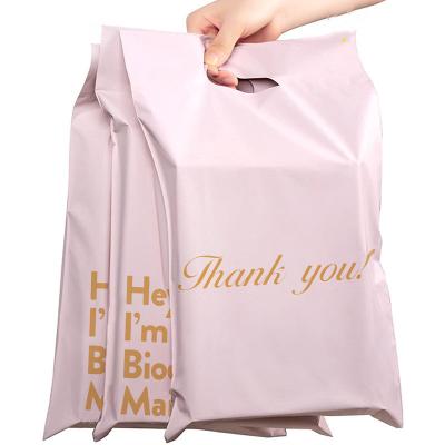 China Pink Moisture Proof Thank You Express Poly Mailer Bag Plastic Shipping Envelope Bags With Handle for sale