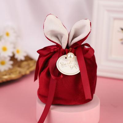 China Wholesale Cute In-Stock Party Decoration Wedding Drawstring Favors Treat Pockets Easter Gift Bag Cute Velvet Easter Bunny Bag for sale