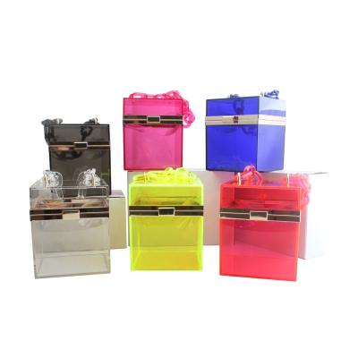 China FS8565 high quality daily color square box cluth crystal clear acrylic evening clutches for women for sale