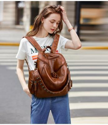 China FS8867 Anti Theft Fashion PU Raw Leather Bag Women Synthetic Leather Lady Tote Bag Backpack Bags for sale