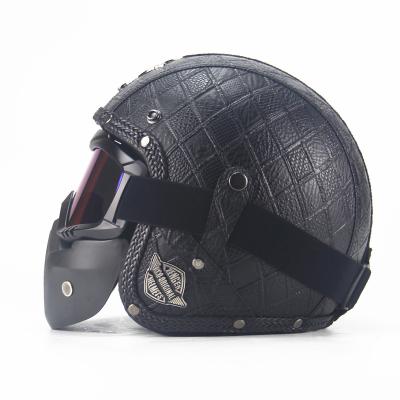 China 3/4 Open Face Helmet Rhomboid Electromotorcycle Cycle Retro Handmade Individuality 3/4 Open Face Helmet for sale