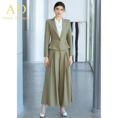 China Anti-Wrinkle Work Wholesale Green Comfort Woman Casual Pant Suit for sale