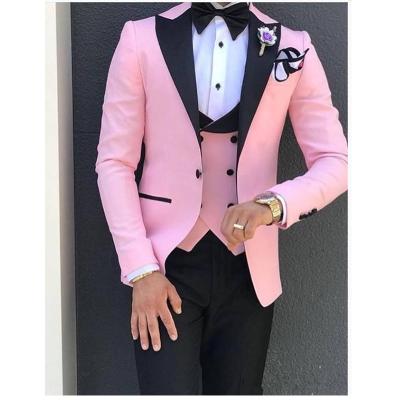 China Custom Made Flat Pink Wedding Vest Groom Party Mens Double Breasted Suits 3 Pieces for sale