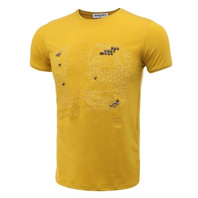 China 2020 O Neck Yellow Rhinestone Compressed Embroidery Custom Printing Oversized Men's T-Shirt for sale