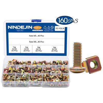 China NINDEJIN 160PCS Yellow Galvanized Nut Mushroom Heavy Industry Cage Head Machine Screw Set M5 M6 Welding Cage Nut Screws for sale