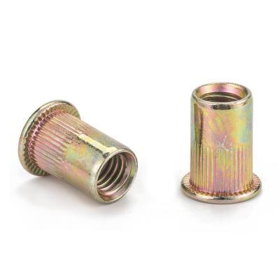 China Galvanized Heavy Industry Carbon Steel Furniture Insert Nuts M3 M4 M5 M6 M8 M10 M12 Knurled Flat Head Body Insert Rivet Nuts for sale