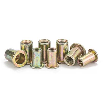 China M3 M4 M5 M6 M8 M10 carbon steel rivet nuts heavy industry color rivet common yellow galvanized flat head nut insert rivet nuts for sale