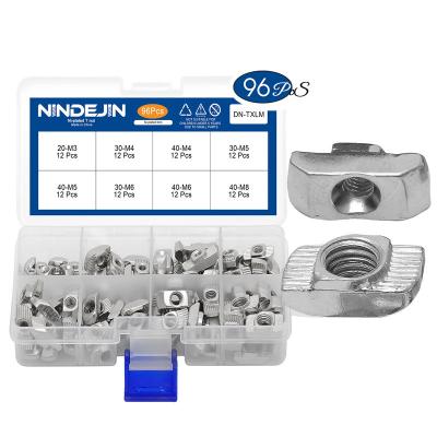 China 96PCS Heavy Industry Nickel Plated T-Slot Nut Hammer Head M3 M4 M5 M6 M8 Sliding T Nut For 2020 3030 4040 Series Aluminum Profile for sale