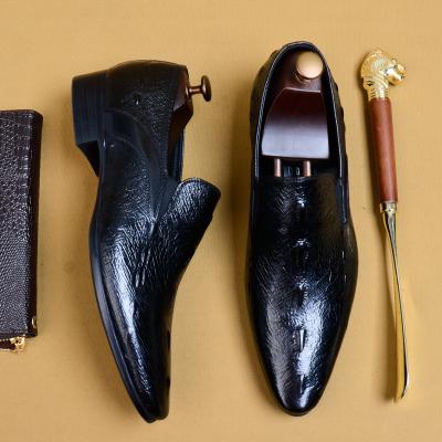 China Fashion Trend Men Plus Size Genuine Leather Shoes Business Dress Style Classic Slip On Pointed Toe Brogue Shoes for sale