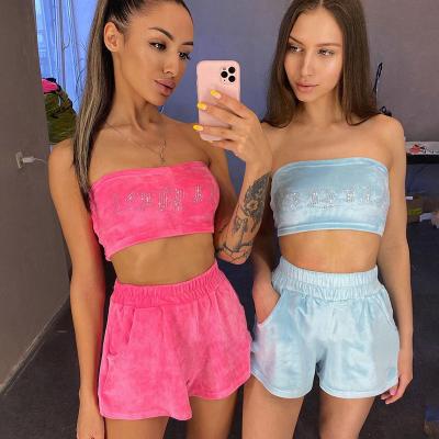 China SET2220 Breathable Rhinestone Fix Hot Sales Outfit 2021 Hot Loose 2 Piece Set Two Piece Shorts Set Clothing for sale