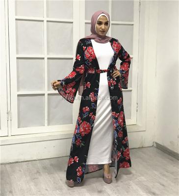 China High Quality Single Sleeve Jilbaba Long Sleeve Digital Flower Polyester Arabic Girl Children 's Maxi Front Open Abaya Islamic Wholesale for sale