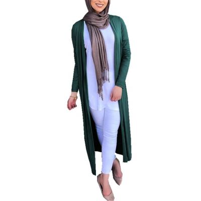 China Hot Sale Polyester 2019 Fashion Style Plain Color Long Sleeve Simple Cheap Cotton Muslim Open Abaya for sale