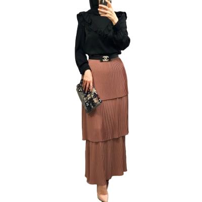 China Wholesale Chiffon Islamic Clothing Chiffon Three Layers Pleated Skirt For Muslim Women for sale