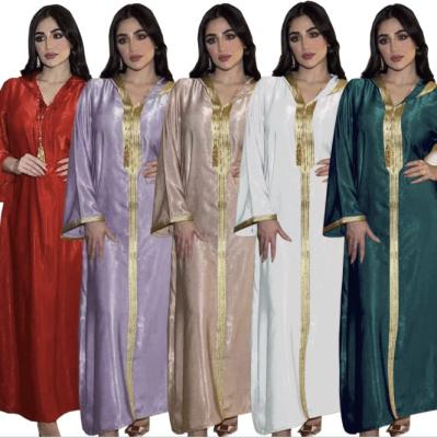 China Long sleeve dress AB034 Dubai Muslim clothing champagne ethnic tunic with a hooded edge for abaya islamic women muslim clothing dress for sale