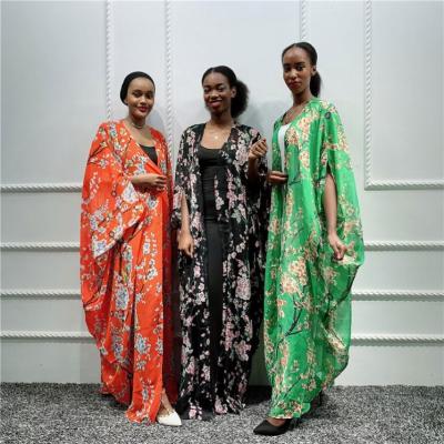 China Wholesale Bat Wing Islamic Floral Long Cardigan Kaftan Dubai Abaya Chiffon Muslim Dress for sale