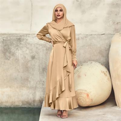 China 2021 New Design Thick Satin Satin Maxi Dress Causal Fashion Islamic Muslim Dress Islamic Abaya For Women for sale