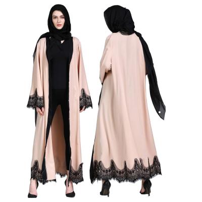 China 098 Hot Selling Muslim Dress M-2XL Abaya Lace Thobe Lady Clothing Muslim Dress Islamic Open Front Long Dress Women for sale