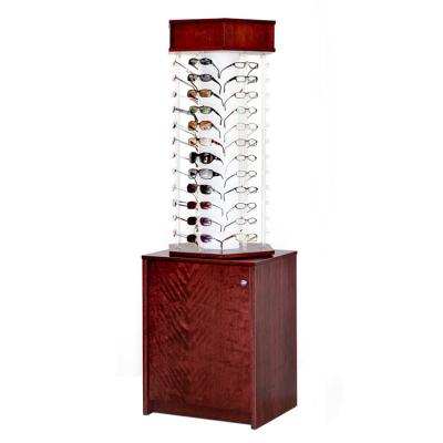 China Cheap Wooden Shop Optical Shop Revolve Eyewear Display Stand With Cabinet for sale