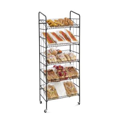 China Single Sided Cheap Wheel Wire Bread Metal Display Rack for sale