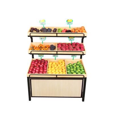 China Metal Rack Supermarket Wooden Rack Fruit Vegetable Wooden Display Stand for sale