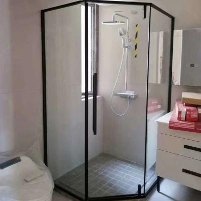 China Quiet Operation Frameless Tempered Glass / Easy Clean European Style Aluminum Black Frame Sliding Shower Door for sale