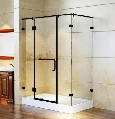 China Quiet Operation / Easy Clean Hot Sale Black Semi-Frameless Explosion Proof Glass Hinged Shower Door For USA Market for sale