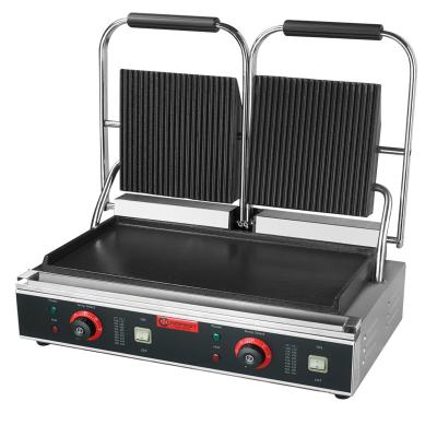 China Restaurant Campbon Kitchen Equipment Electric Double Contact Grill Upper Grooved and Under Flat  ZH-813A for sale