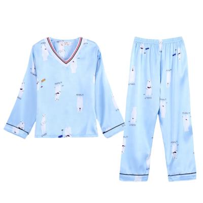 China Children's Breathable Pajamas Autumn And Winter Ice Silk Cartoon V-Neckline Printing Long Sleeve Casual Home Suit for sale