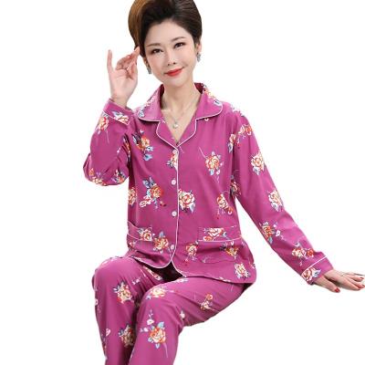 China Autumn Mother Women Middle-aged Pajamas Breathable Milk Floral Lapel Long Sleeves 2pc Ladies Silk Night Suit Big Plus Size 5XL Sleepwear for sale