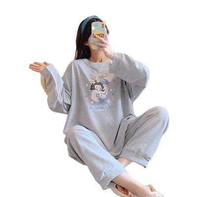 China Amazon Hot Sale Thermal Pajamas Ladies Long Sleeve 2-Piece Pants Set Plus Size Loose Cartoon Homewear for sale