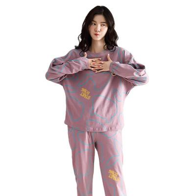 China Factory wholesale autumn pajamas QUICK DRY home long sleeve cotton women wear 100% cotton can be used outside 2 thin suits for sale