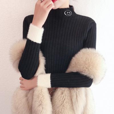 China 2021 Breathable Autumn And Winter New Ladies Sweater Neck Long Sleeve Knitted Dip Shirt All-match Slim Fit Half Rise Pullover for sale