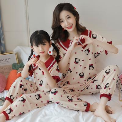 China Breathable Pajamas Short Sleeve Cotton Pajamas Women Family Sleepwear Pijamas Kids Cotton Female Children Pajamas Set Womens Pajamas 2Pcs for sale